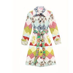 Love the Label quilted Duster Colette trench Coat size small NWT Patchwork